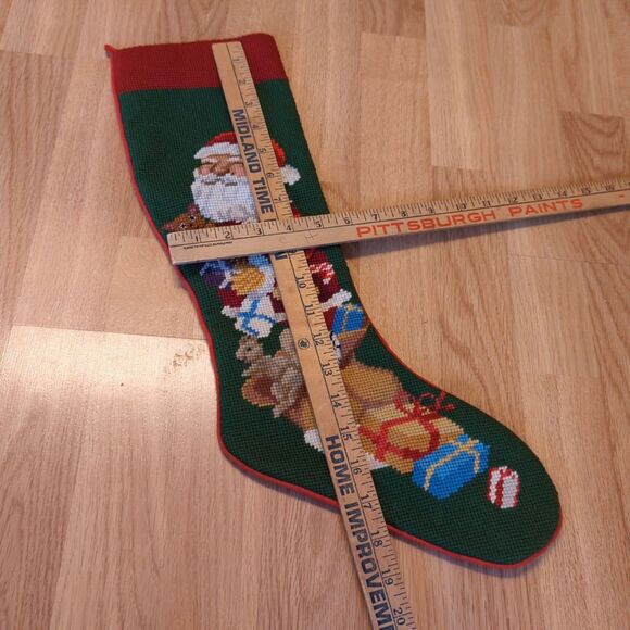 Santa Claus Needlepoint Christmas Stocking Toys Presents Gifts Holiday - Picture 2 of 6